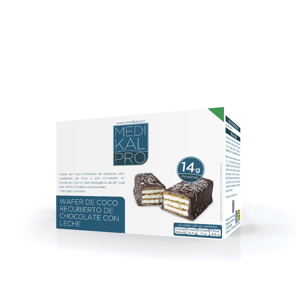 Wafer de coco recubierto de chocolate con leche 40 g (5 uds)